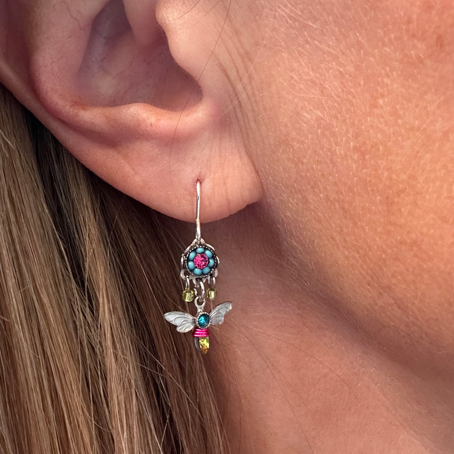 Earrings - Dragonfly with Flower