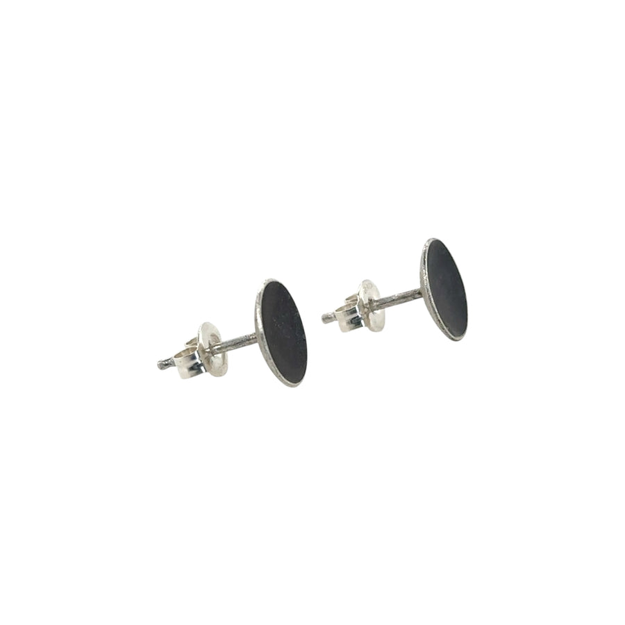 Earrings - Oxidized Sterling Silver Disk Stud