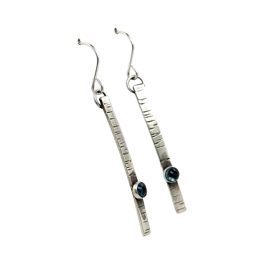 Earrings - Stamped Bars with London Blue Topaz