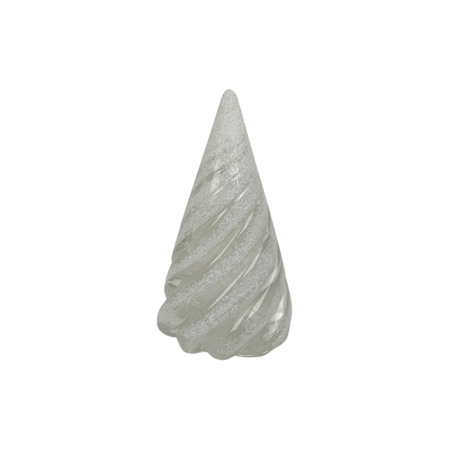 Small Spiral Glass Tree with Snow - White