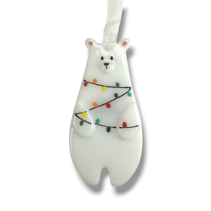 Polar Bear Fairy Light Tree Glass Ornament