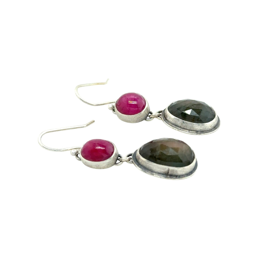 Earrings - Ruby and Silk Sapphire Drops