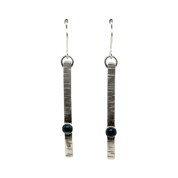 Earrings - Stamped Bars with London Blue Topaz