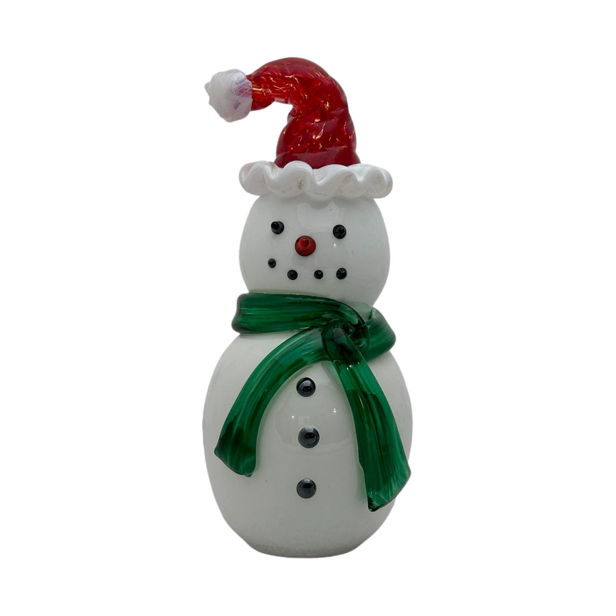 Snowman with Santa Hat and Green Scarf