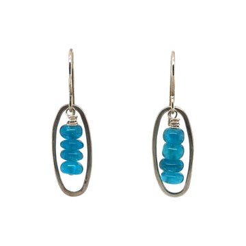 Earrings - Neon Blue Apatite with Silver Ovals