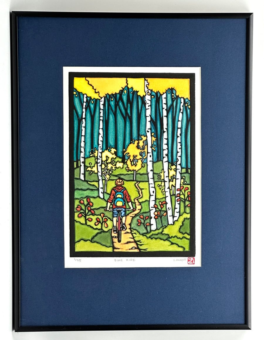 Bike Ride - Original Linocut