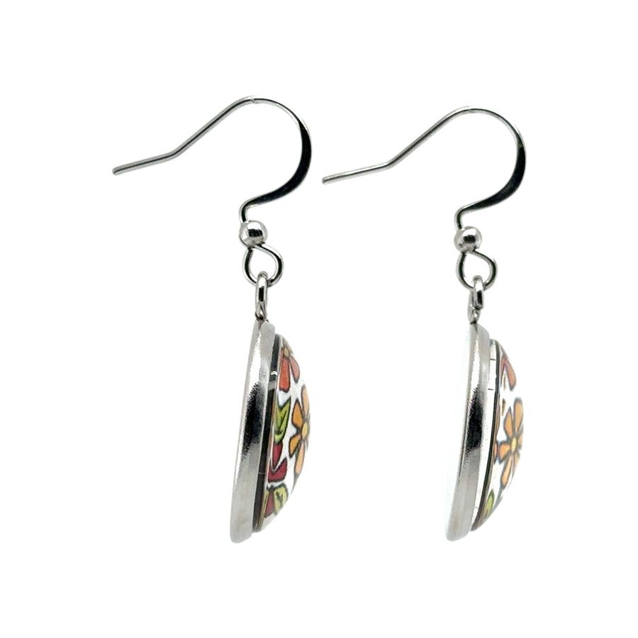 Earrings - Flowers on White