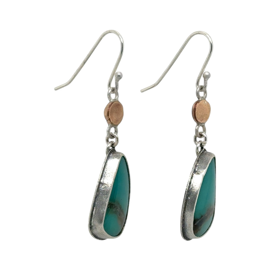 Earrings - Petrified Blue Opal and Brass