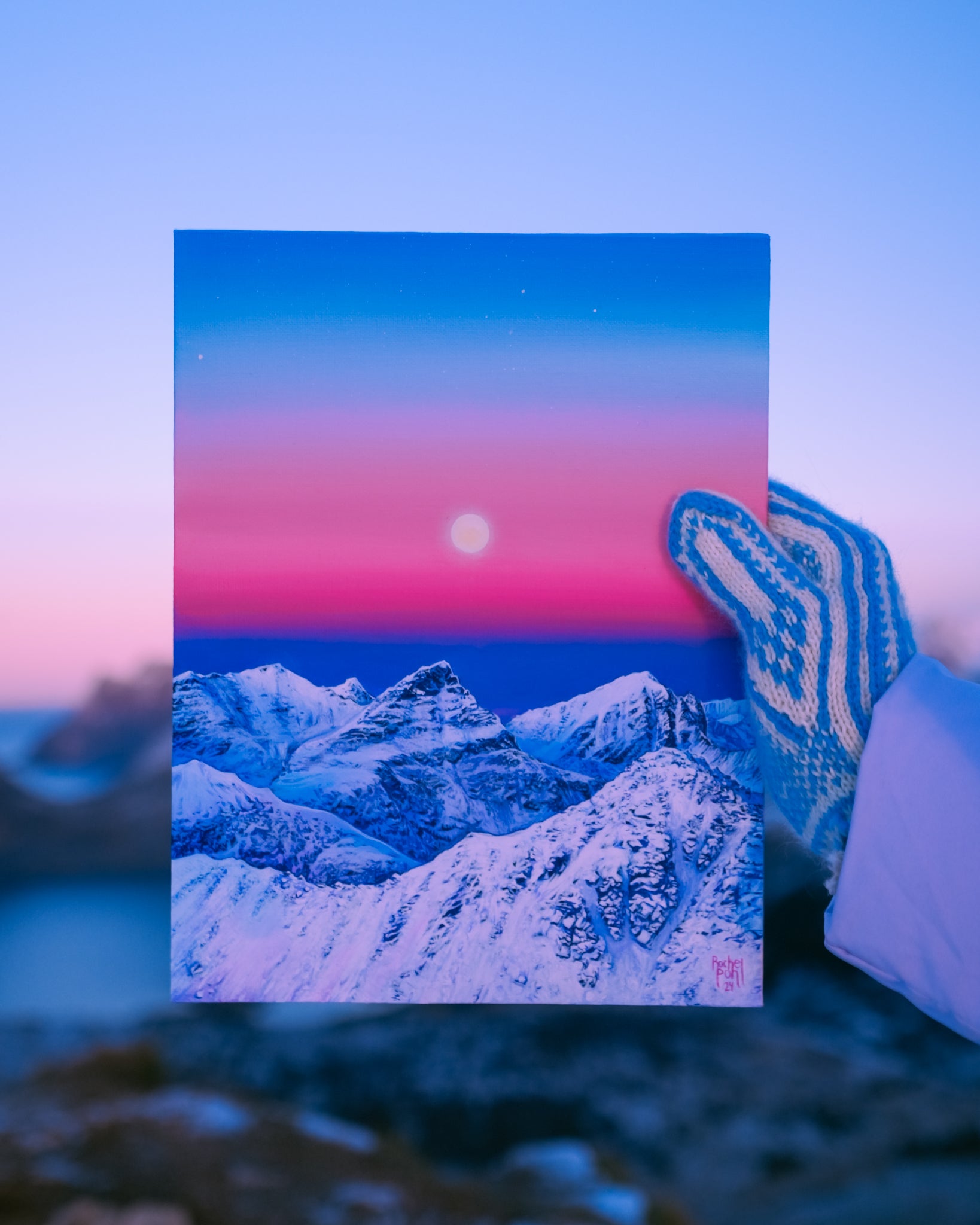 水彩画　「Polar Moon」 Arctic Moonrise – Altitude Gallery
