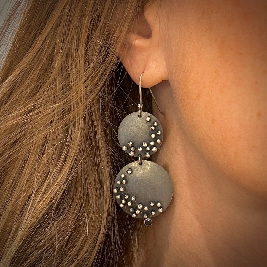 Earrings - Circles with Black Spinel