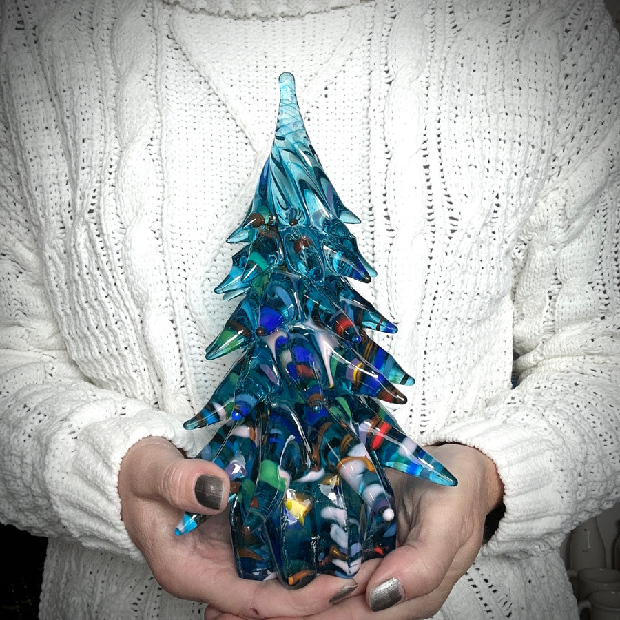 Large Decorated Glass Tree - Aqua