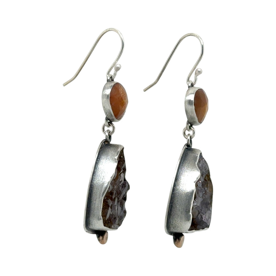 Earrings - Drusy and Golden Fire Moonstone