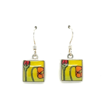 Earrings - Square - Poppies #2