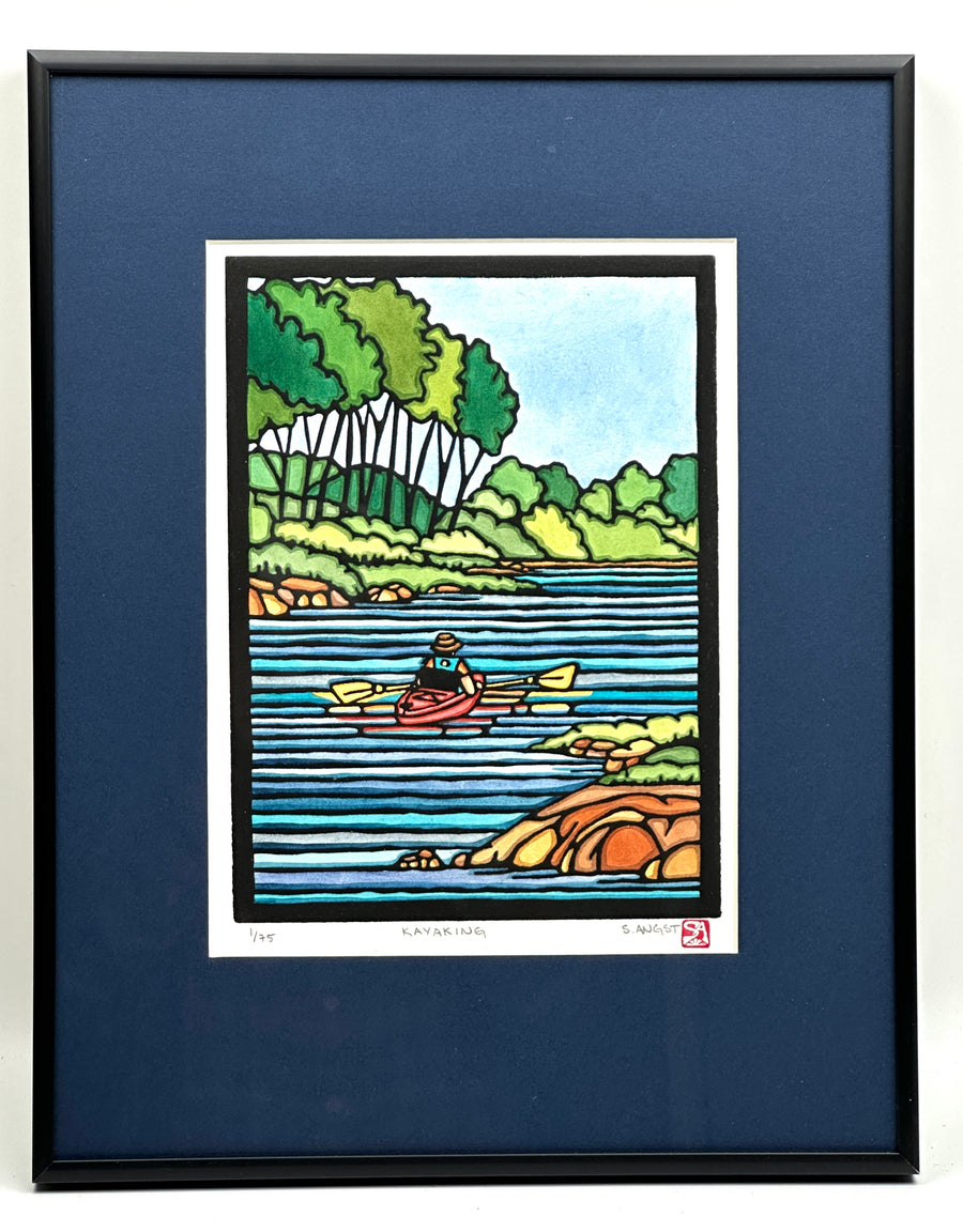 Kayaking - Original Linocut