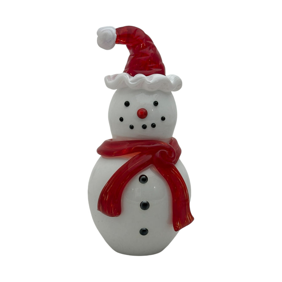 Snowman with Santa Hat and Red Scarf