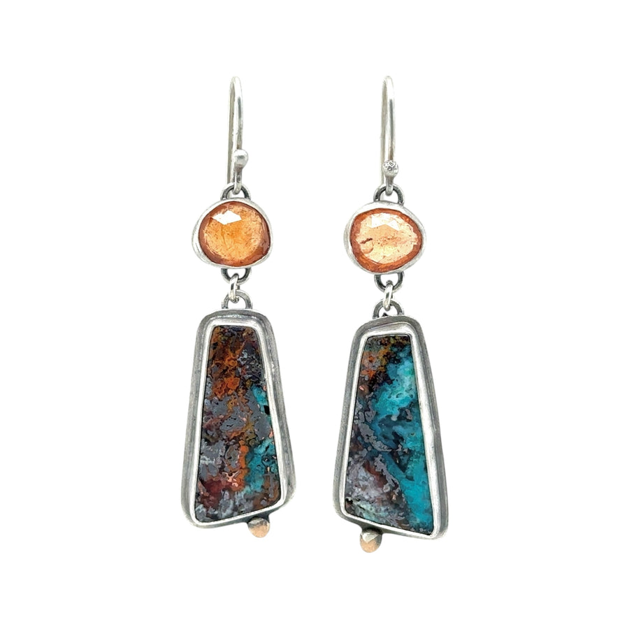 Earrings - Confetti Copper Turquoise and Spessartine Garnet