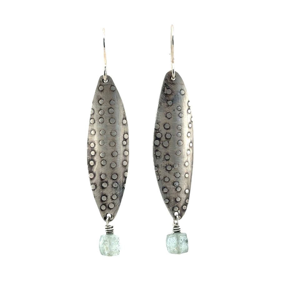 Earrings - Silver Dotted with Moss Aquamarine