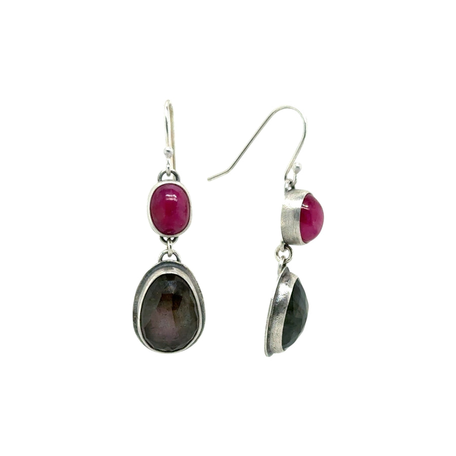 Earrings - Ruby and Silk Sapphire Drops