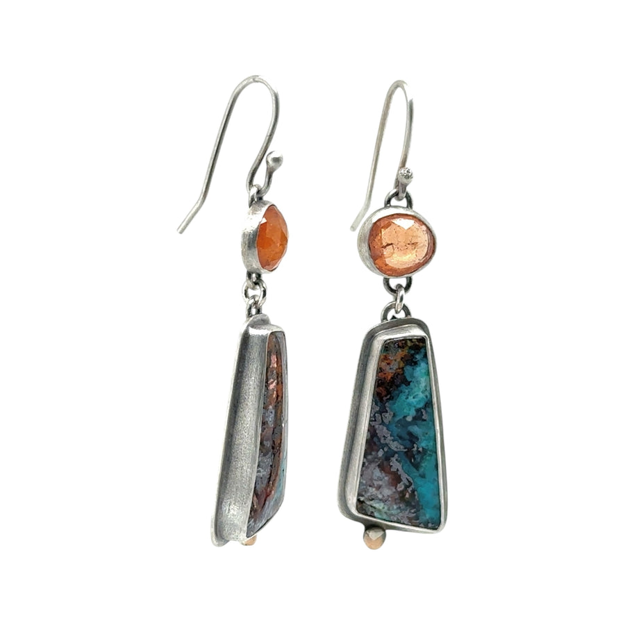 Earrings - Confetti Copper Turquoise and Spessartine Garnet