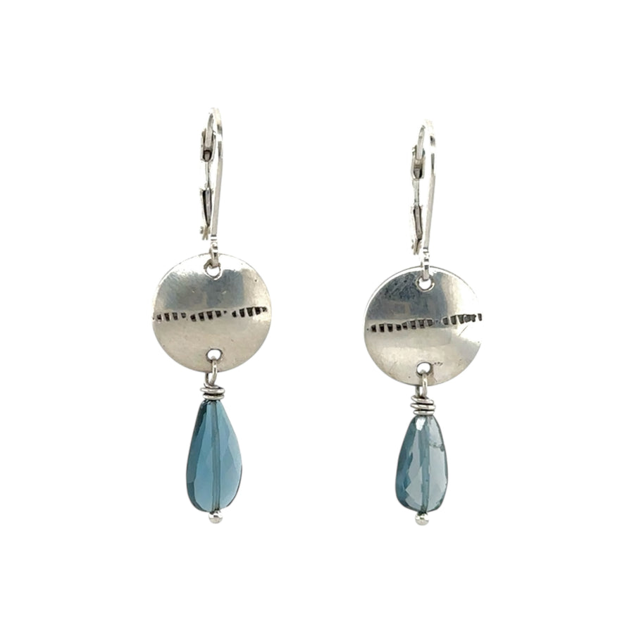 Earrings - London Blue Topaz with Stamped Disks