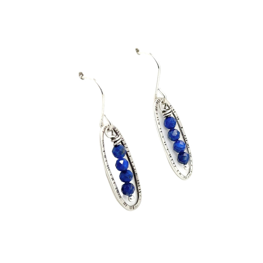Earrings - Stamped Ovals with Lapis