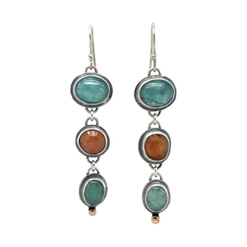 Earrings - Grandidierite and Golden Fire Moonstone