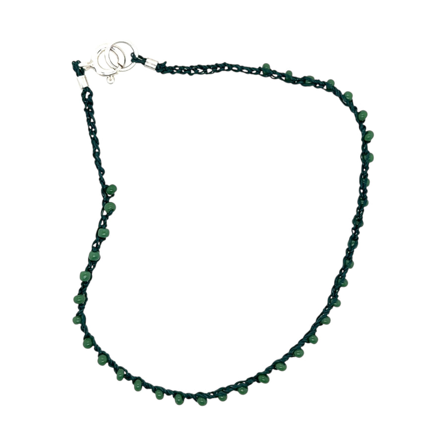 Bracelet - Hand Crocheted Gortex wtih Czech Green Glass Beads