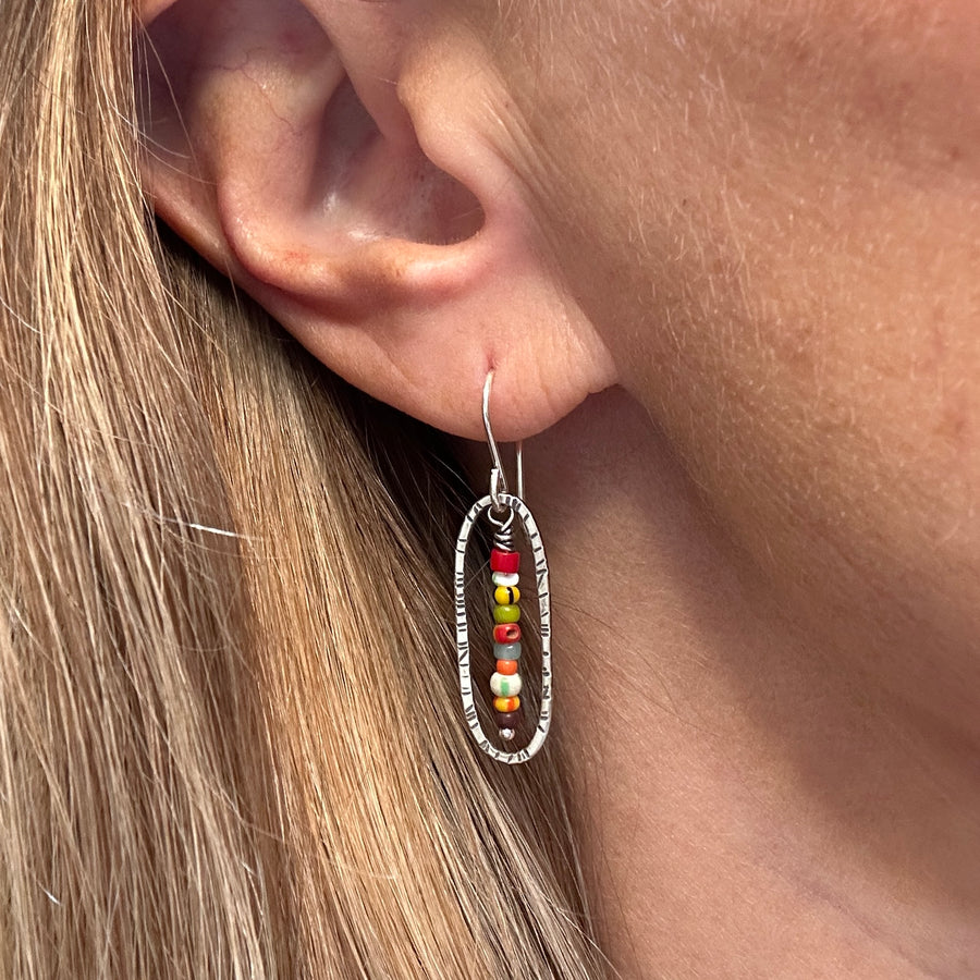 Earrings - Vintage Beads with Stamped Ovals