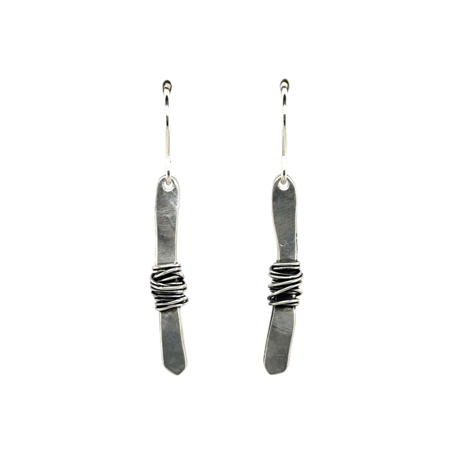 Earrings - Silver Twigs Wrapped With Silver