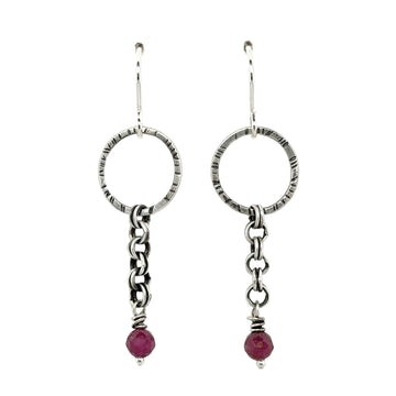 Earrings - Silver Circles with Ruby