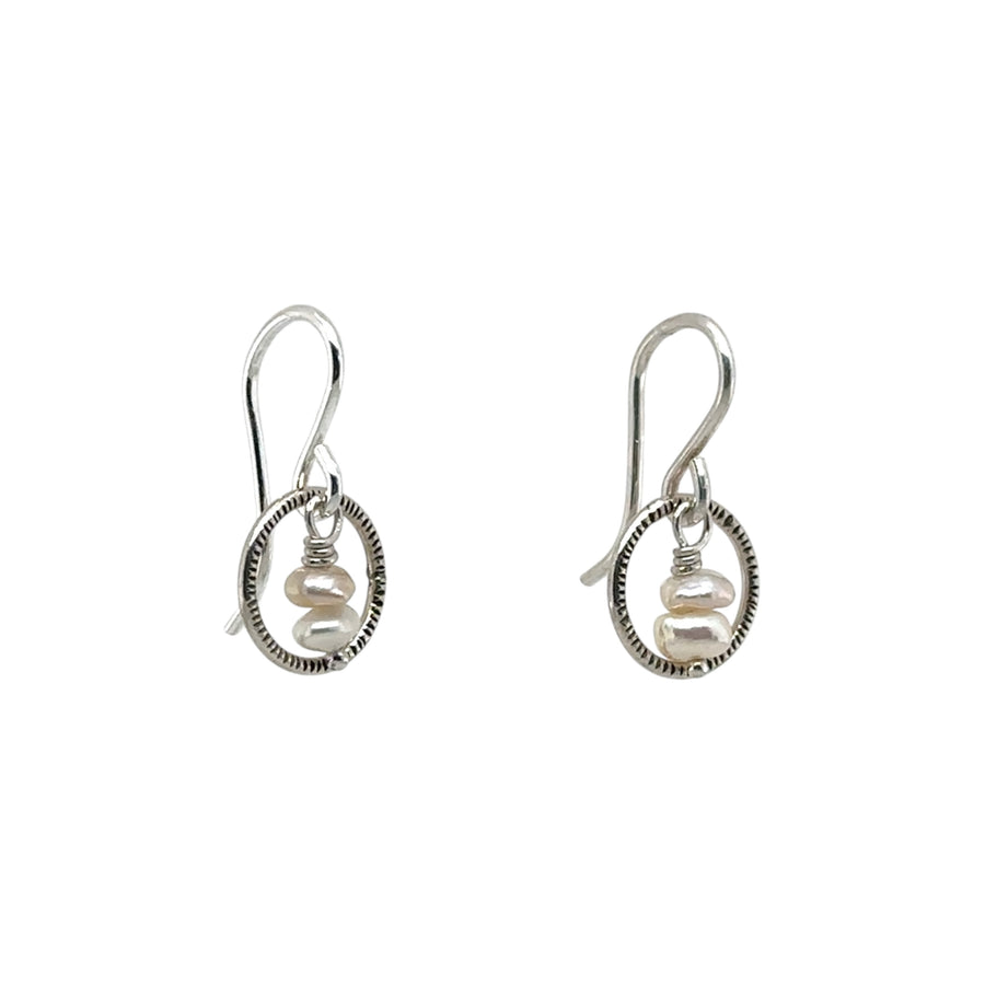 Earrings - Sterling Circle with Pearl Center
