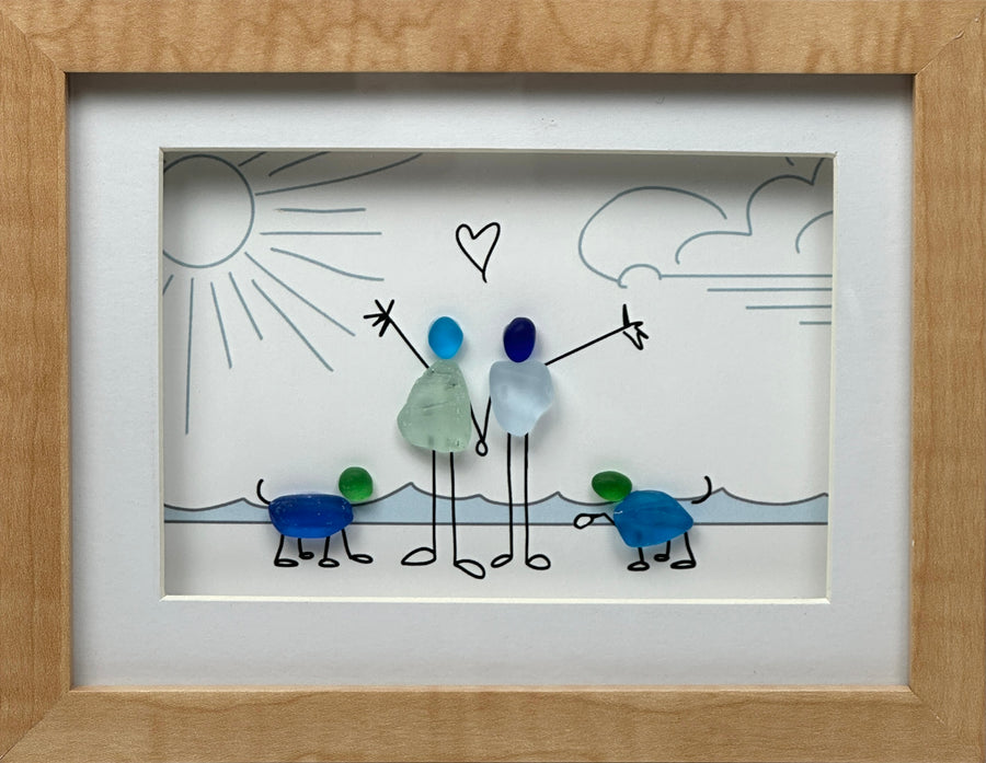 Sea Glass Couple with Dogs