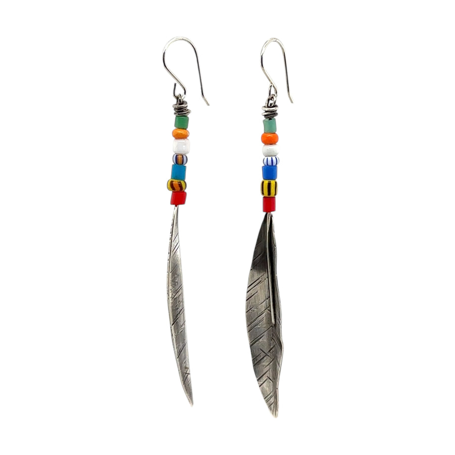 Earrings - Vintage Beads with Feathers