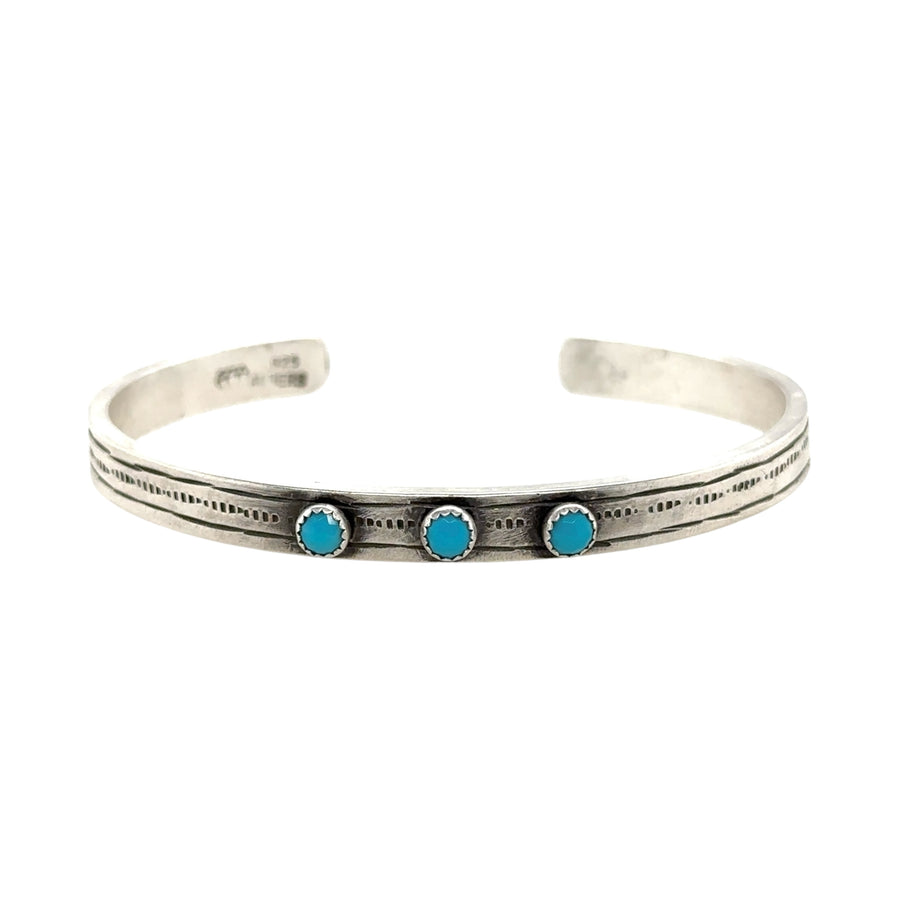 Bracelet - Stamped Silver with 3 Turquoise Stones