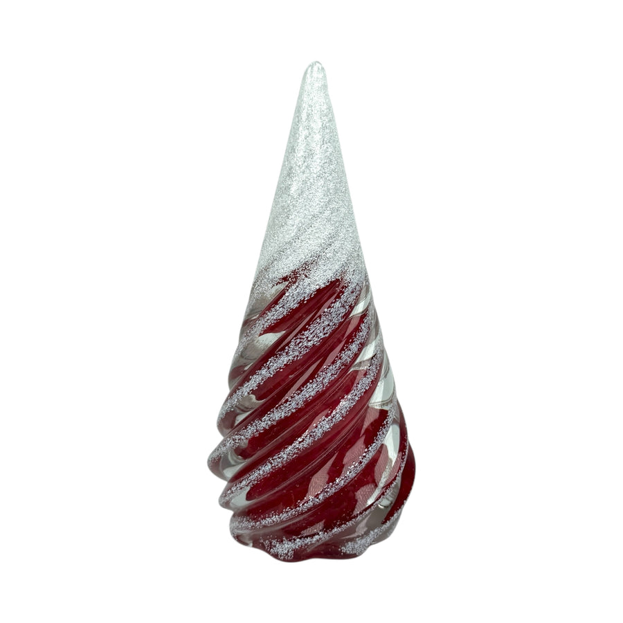 Large Spiral Glass Tree with Snow - Red