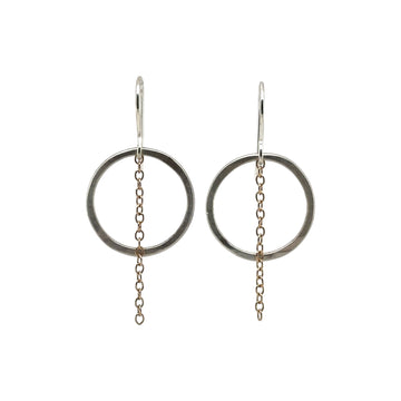 Earrings - Silver Circles with Gold Fill Chain