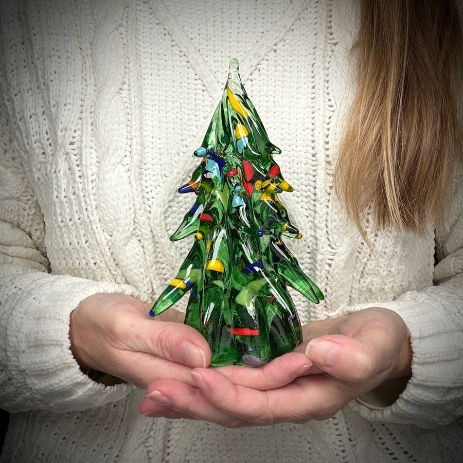 Small Decorated Glass Tree - Light Green