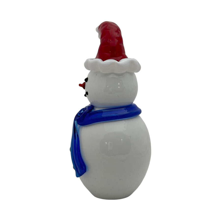 Snowman with Santa Hat and Blue Scarf