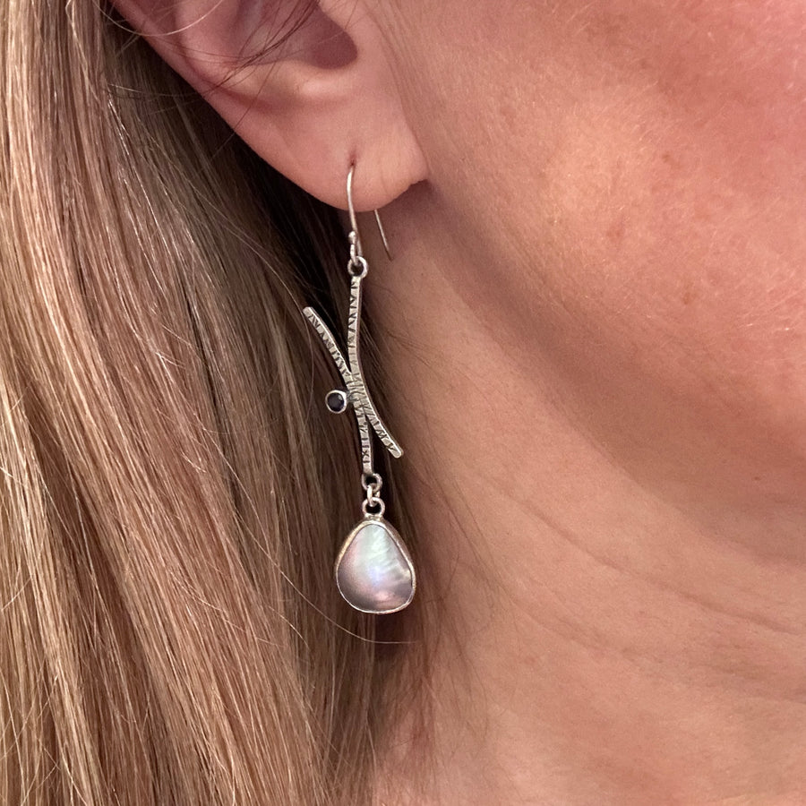 Earrings - Mabe Pearl and Tanzanite