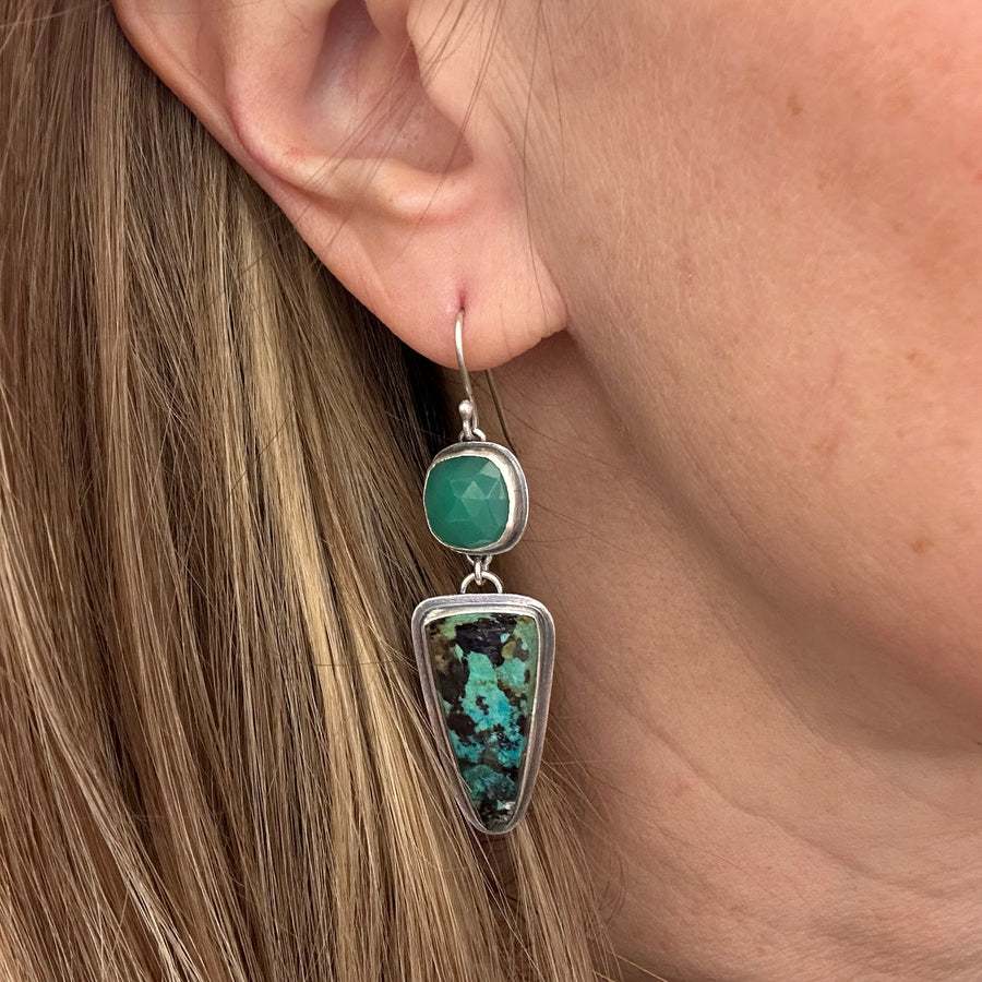 Earrings - Psilomelane Chrysocolla and Chrysoprase