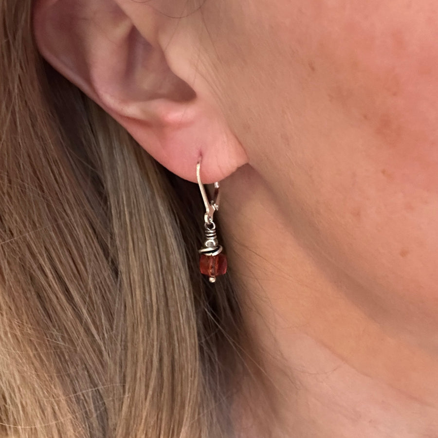 Earrings - Hessonite Garnet- Tiny