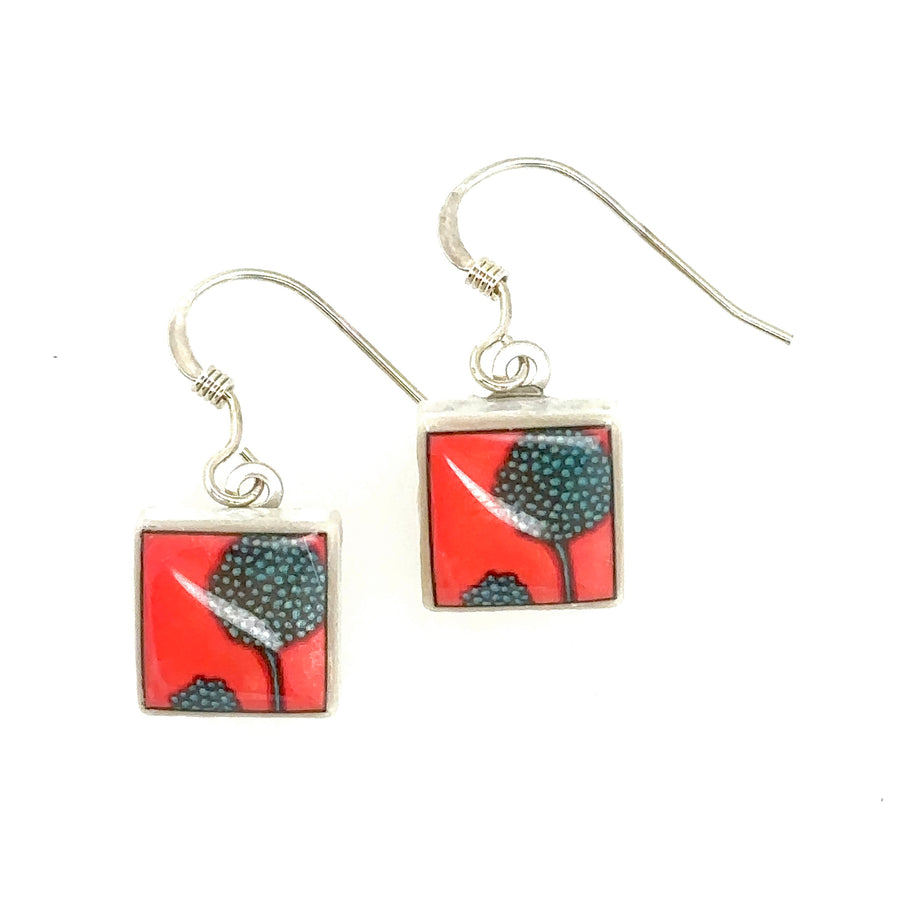 Earrings - Square - Red with Bulb