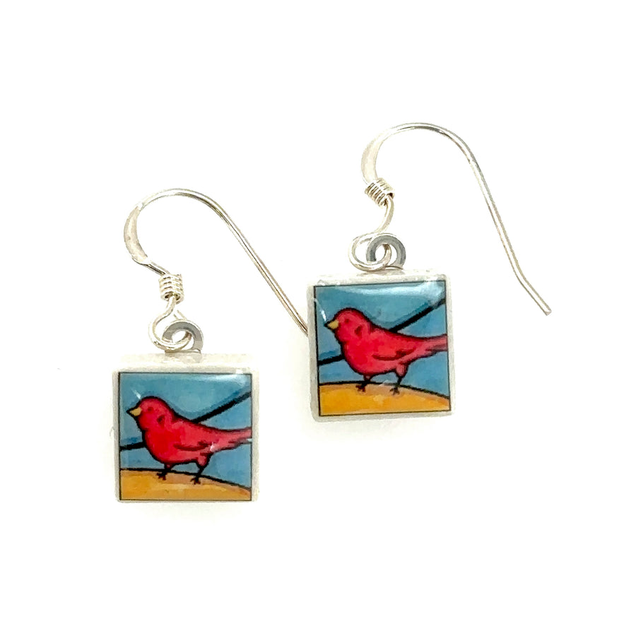 Earrings - Square - Red Birds
