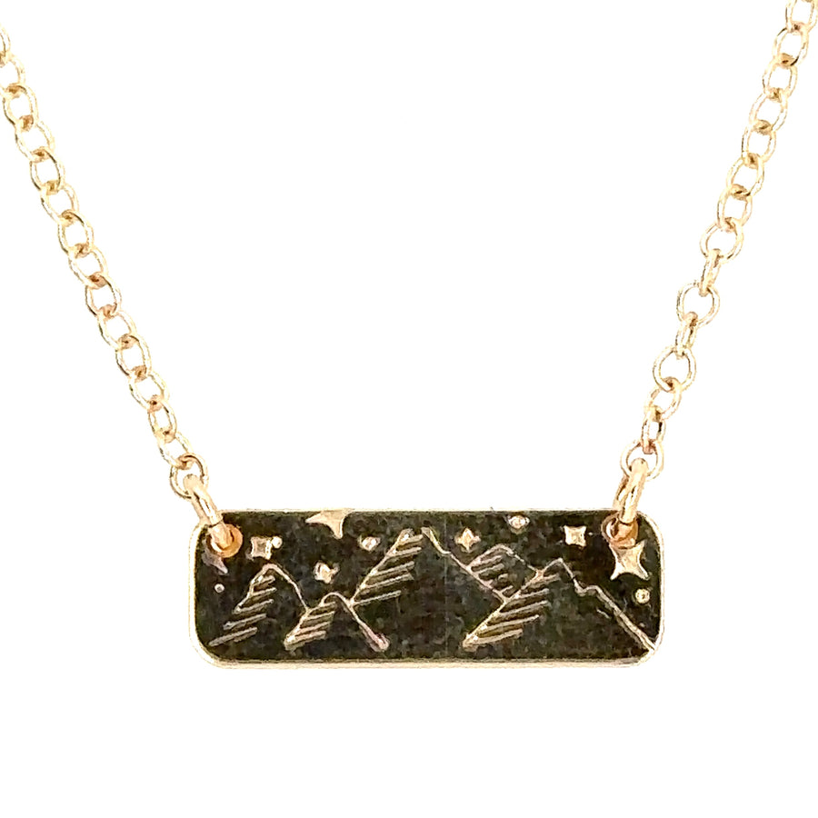 Necklace - Rectangle with Mountains and Stars