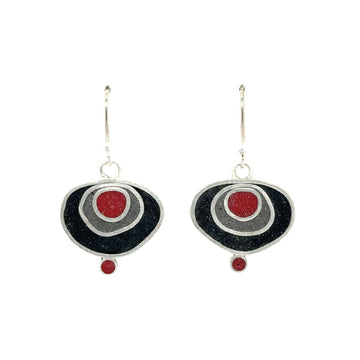 Earrings - Resin - Black, Grey and Red