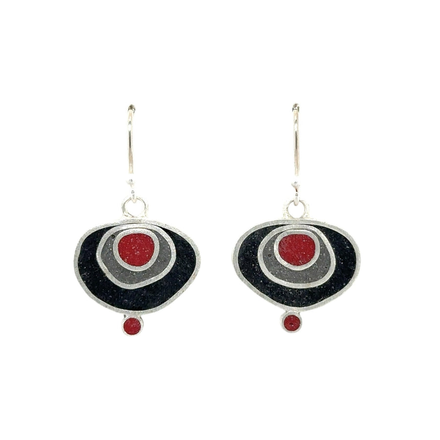 Earrings - Resin - Black, Grey and Red