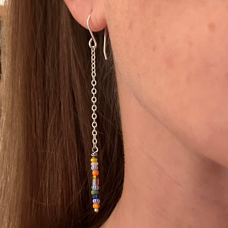 Earrings - Chain Dangles with Vintage Glass Beads