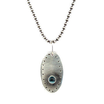 Necklace - Stamped Oval with London Blue Topaz