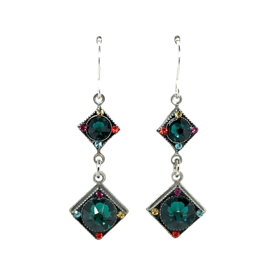 Earrings - Rainbow Two Tier Diamond