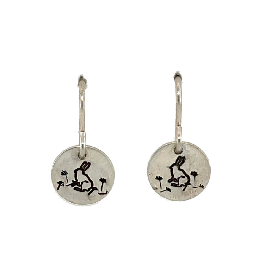 Earrings - Disks with Bunny and Flowers